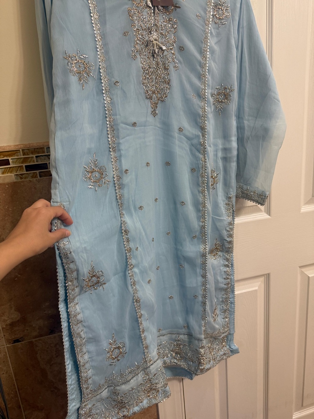 J. PRET Sky Blue Embroidered Women's Dress - Picture 3 of 9